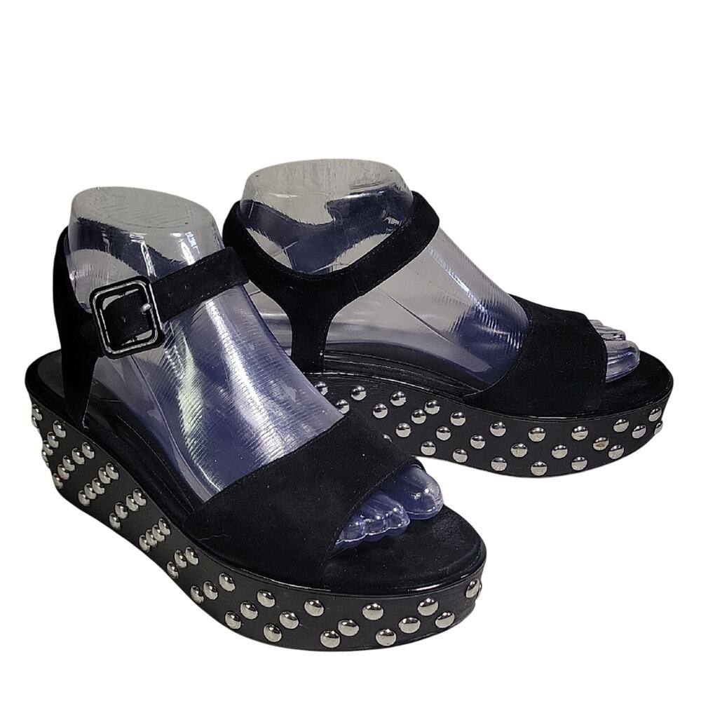 Brian Atwood Black Studded Platform Sandal Wedges